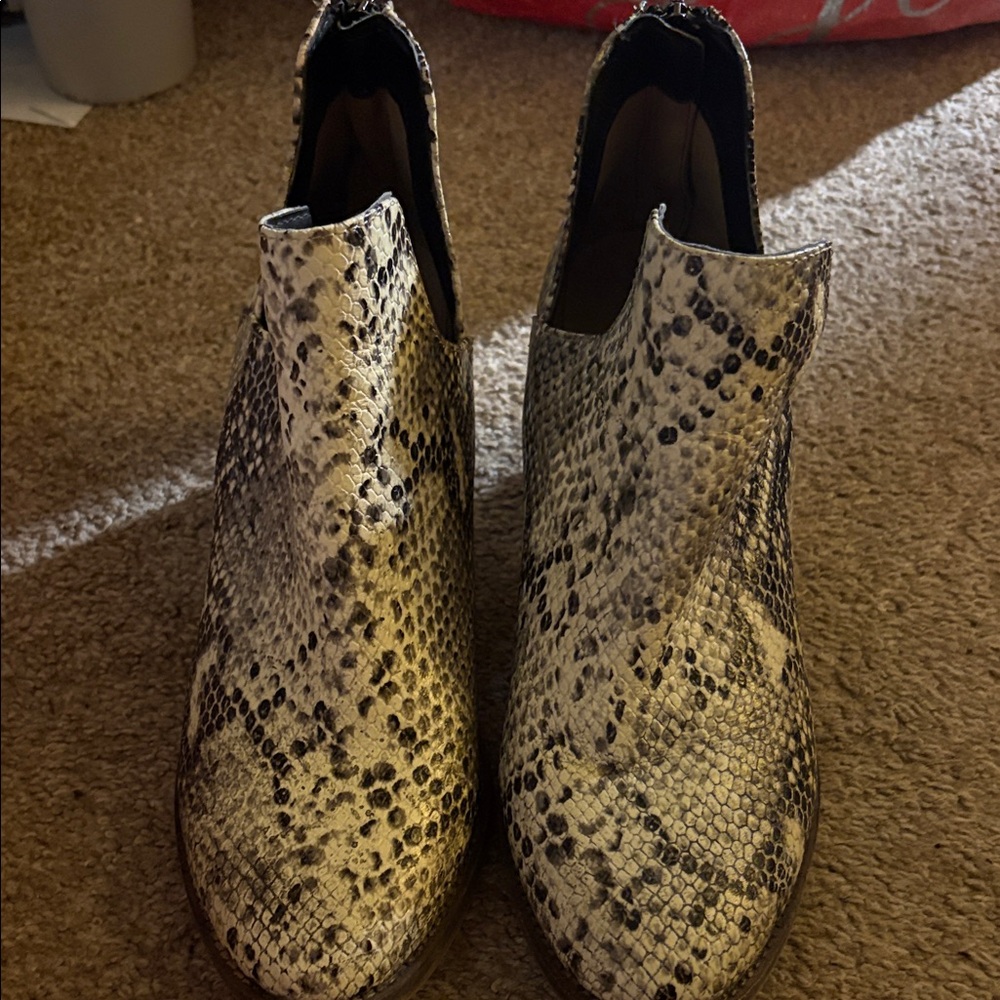 Blondo Snake-Print Ankle Booties in Black and Cream